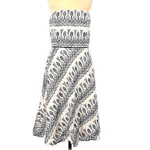 🎉HOST PICK!🎉Ann Taylor LOFT dark navy blue & white print strapless linen dress